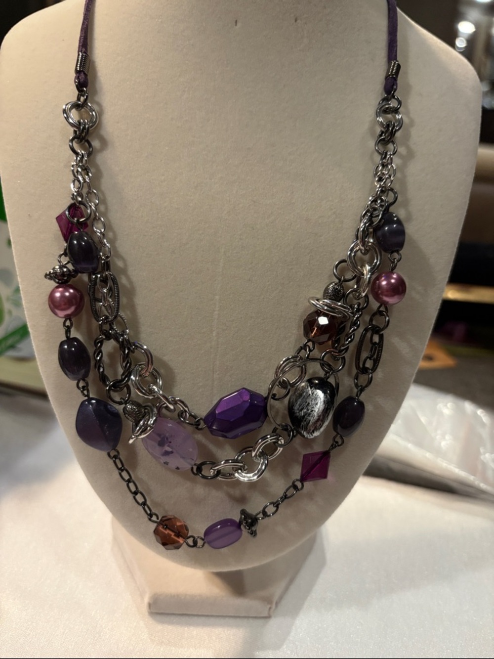 Lia Sophia Layered Purple Bead and Chain Necklace